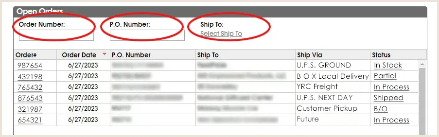 Open Orders screen with detail